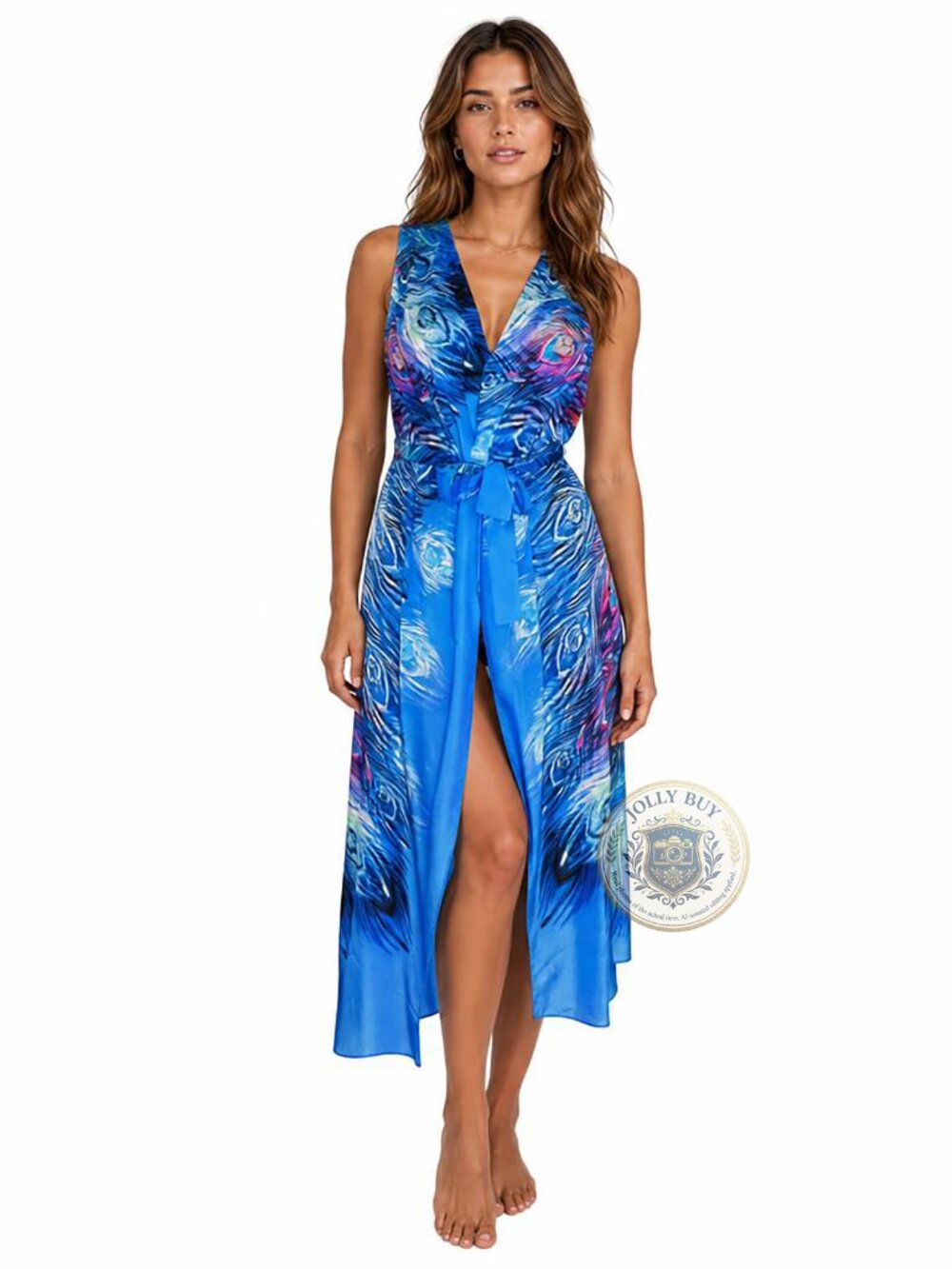 Gottex Women’s Swimwear Coverup 100% Silk Maxi Dress Peacock Print One Size